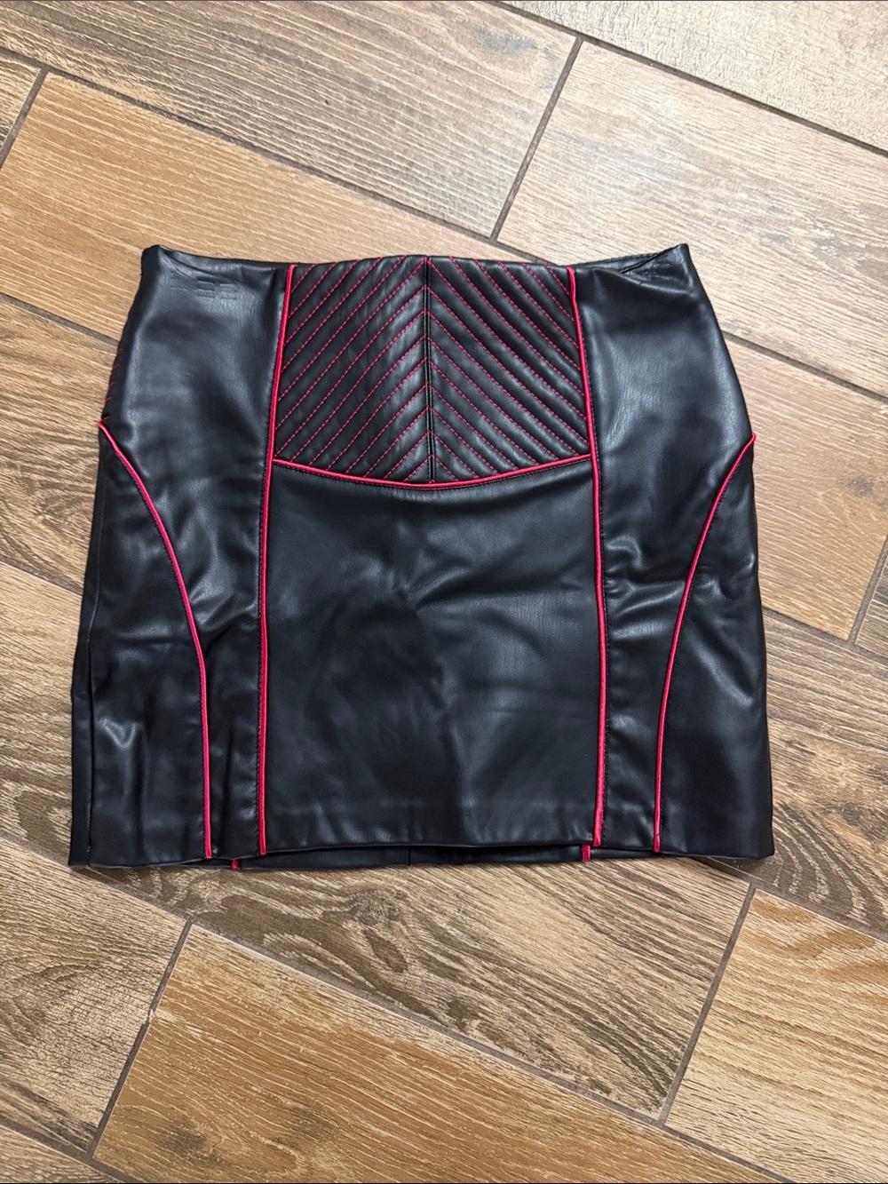 Zara Black Faux Leather Mini Skirt with Pink Trim